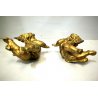 ANTICA COPPIA PUTTI ALATI LEGNO SCOLPITO DORATO ANGELI AMORINI CHERUBINI '900
