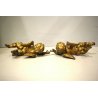 ANTICA COPPIA PUTTI ALATI LEGNO SCOLPITO DORATO ANGELI AMORINI CHERUBINI '900