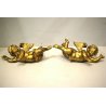 ANTICA COPPIA PUTTI ALATI LEGNO SCOLPITO DORATO ANGELI AMORINI CHERUBINI '900
