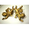 ANTICA COPPIA PUTTI ALATI LEGNO SCOLPITO DORATO ANGELI AMORINI CHERUBINI '900