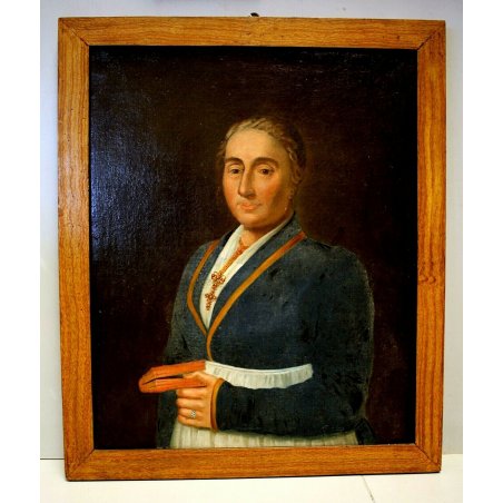 QUADRO OLIO TELA RITRATTO DONNA DEVOTA CROCIFISSO LIBRO PREGHIERA RELIGIOSO 700 