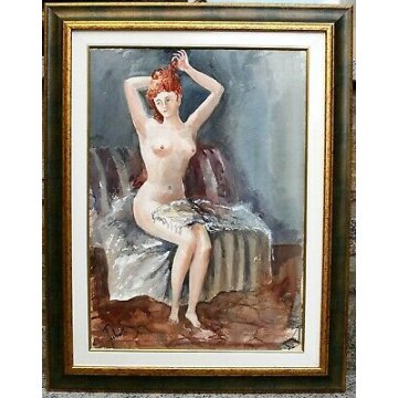 GRANDE QUADRO ACQUERELLO Antonello Zecca RARO NUDO di DONNA RITRATTO FIGURA 