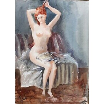 GRANDE QUADRO ACQUERELLO Antonello Zecca RARO NUDO di DONNA RITRATTO FIGURA 
