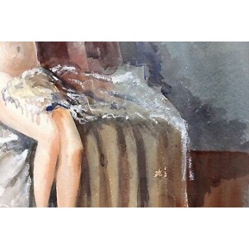 GRANDE QUADRO ACQUERELLO Antonello Zecca RARO NUDO di DONNA RITRATTO FIGURA 