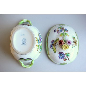 ANTICA ZUCCHERIERA PORCELLANA Herend Queen Victoria 6012 BOWL LID BORDO VERDE 