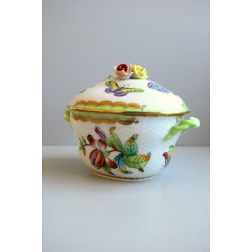 ANTICA ZUCCHERIERA PORCELLANA Herend Queen Victoria 6012 BOWL LID BORDO VERDE 