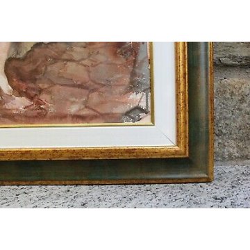 GRANDE QUADRO ACQUERELLO Antonello Zecca RARO NUDO di DONNA RITRATTO FIGURA 