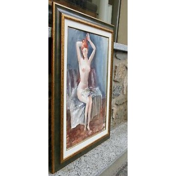 GRANDE QUADRO ACQUERELLO Antonello Zecca RARO NUDO di DONNA RITRATTO FIGURA 