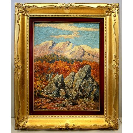 ANTICO QUADRO DIPINTO OLIO S. Ferraris Rocce e colori PAESAGGIO VIGEZZO OSSOLA 