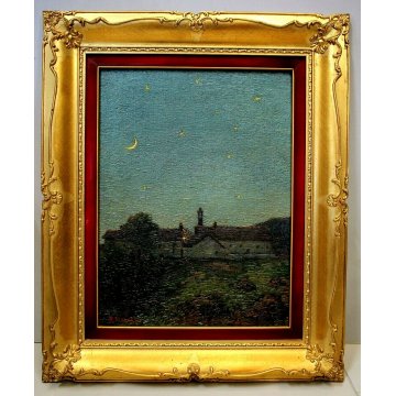 ANTICO QUADRO DIPINTO OLIO S. Ferraris Notturno PRESTINONE V. VIGEZZO OSSOLA 900