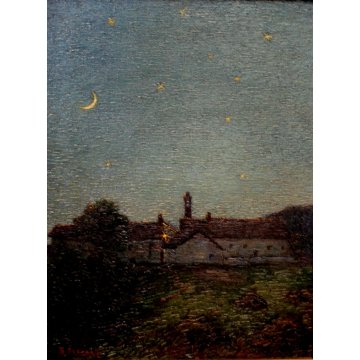 ANTICO QUADRO DIPINTO OLIO S. Ferraris Notturno PRESTINONE V. VIGEZZO OSSOLA 900