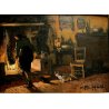 ANTICO DIPINTO OLIO C. Filippelli SCENA INTERNO DOMESTICO POST-MACCHIAIOLO '900