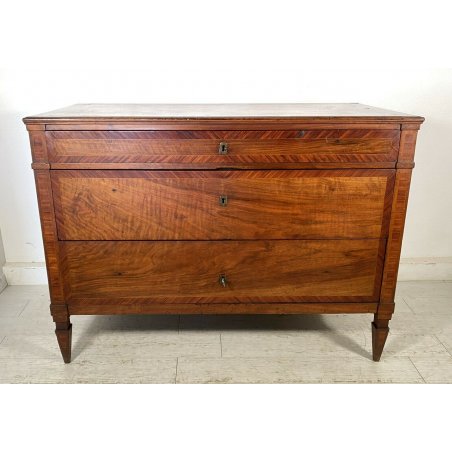 ANTICO COMO CASSETTONE DIRETTORIO INTARSIATO FINE 1700 LEGNO DI NOCE 3 CASSETTI