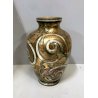 ANTICO VASO CERAMICA Zulimo Aretini DECORO SMALTO POLICROMO ORO FIGURE FIORI '50