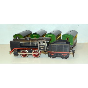 Marklin 0 TRENINO VINTAGE train LOCOMOTIVA 880 TENDER 4 VAGONI CARICA  MOLLA 900