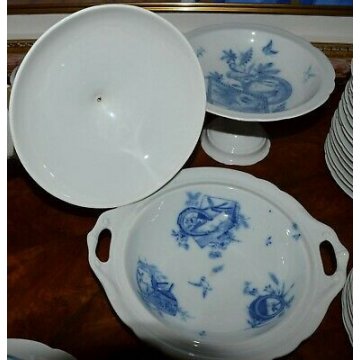 ANTICO SERVIZIO PIATTI Tocco Novara 35 pezzi DIPINTO Orientale CERAMICA OLD DISH
