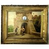 ANTICO QUADRO OROLOGIO IMMAGINE OLOGRAFICA DIPINTO ROMANTICO CASTELLO TORRE