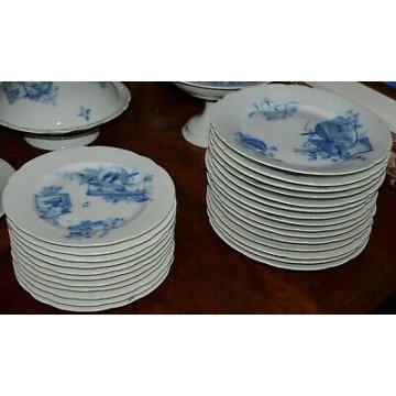 ANTICO SERVIZIO PIATTI Tocco Novara 35 pezzi DIPINTO Orientale CERAMICA OLD DISH