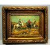 ANTICO PICCOLO QUADRO OLIO K Buri (?) PAESAGGIO CAUCASO STEPPA CAVALIERI CAVALLO