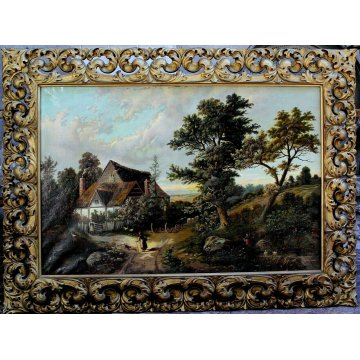 ANTICO GRANDE QUADRO DIPINTO OLIO TELA Elena Gerlach PAESAGGIO NORDICO fine '800