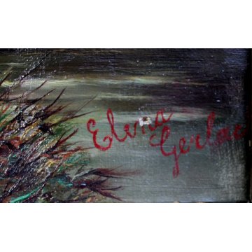 ANTICO GRANDE QUADRO DIPINTO OLIO TELA Elena Gerlach PAESAGGIO NORDICO fine '800