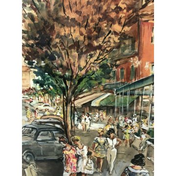 QUADRO ACQUERELLO SCHIZZO PITTORICO PROSPETTIVA A.Colla VEDUTA ARONA STAZIONE 61