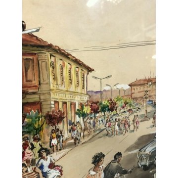 QUADRO ACQUERELLO SCHIZZO PITTORICO PROSPETTIVA A.Colla VEDUTA ARONA STAZIONE 61