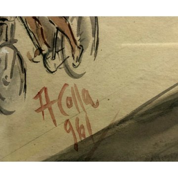 QUADRO ACQUERELLO SCHIZZO PITTORICO PROSPETTIVA A.Colla VEDUTA ARONA STAZIONE 61