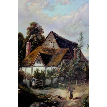 ANTICO GRANDE QUADRO DIPINTO OLIO TELA Elena Gerlach PAESAGGIO NORDICO fine '800