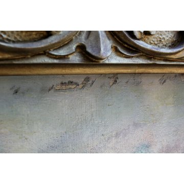 ANTICO GRANDE QUADRO DIPINTO OLIO TELA Elena Gerlach PAESAGGIO NORDICO fine '800