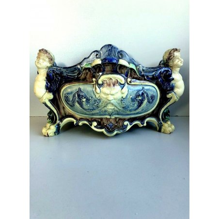 ANTICO VASO CACHEPOT JARDINIERE MASCHERONE NETTUNO TRITONI PUTTI ZAMPE FERINE 