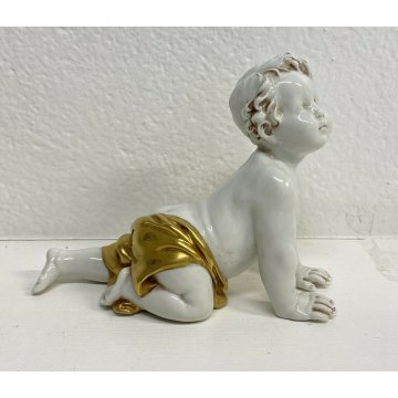 ANTICO BAMBINO CAPODIMONTE KING CERAMICA BIANCA PRIMI 1900 PUTTO SCULTURA EPOCA 