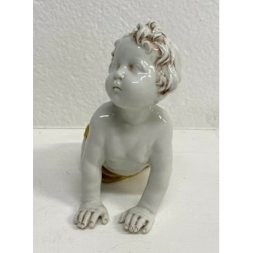 ANTICO BAMBINO CAPODIMONTE KING CERAMICA BIANCA PRIMI 1900 PUTTO SCULTURA EPOCA 