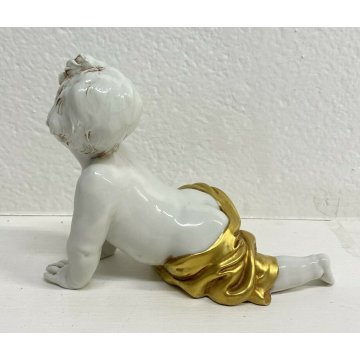 ANTICO BAMBINO CAPODIMONTE KING CERAMICA BIANCA PRIMI 1900 PUTTO SCULTURA EPOCA 