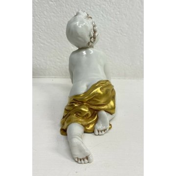 ANTICO BAMBINO CAPODIMONTE KING CERAMICA BIANCA PRIMI 1900 PUTTO SCULTURA EPOCA 