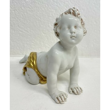 ANTICO BAMBINO CAPODIMONTE KING CERAMICA BIANCA PRIMI 1900 PUTTO SCULTURA EPOCA 
