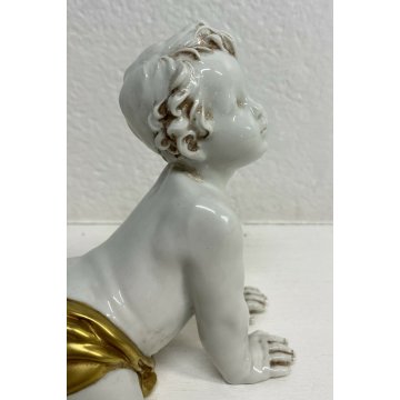 ANTICO BAMBINO CAPODIMONTE KING CERAMICA BIANCA PRIMI 1900 PUTTO SCULTURA EPOCA 