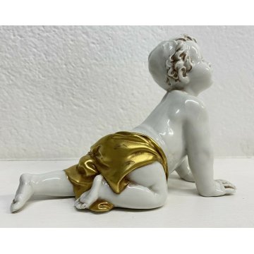 ANTICO BAMBINO CAPODIMONTE KING CERAMICA BIANCA PRIMI 1900 PUTTO SCULTURA EPOCA 