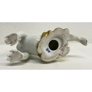 ANTICO BAMBINO CAPODIMONTE KING CERAMICA BIANCA PRIMI 1900 PUTTO SCULTURA EPOCA 