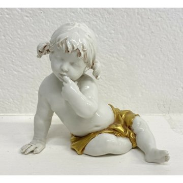 ANTICO CAPODIMONTE BAMBINA KING CERAMICA BIANCA PRIMI 1900 PUTTO SCULTURA EPOCA 
