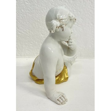 ANTICO CAPODIMONTE BAMBINA KING CERAMICA BIANCA PRIMI 1900 PUTTO SCULTURA EPOCA 