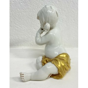 ANTICO CAPODIMONTE BAMBINA KING CERAMICA BIANCA PRIMI 1900 PUTTO SCULTURA EPOCA 