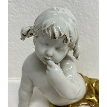 ANTICO CAPODIMONTE BAMBINA KING CERAMICA BIANCA PRIMI 1900 PUTTO SCULTURA EPOCA 