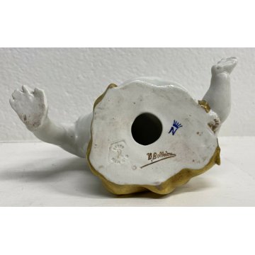 ANTICO CAPODIMONTE BAMBINA KING CERAMICA BIANCA PRIMI 1900 PUTTO SCULTURA EPOCA 
