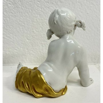 ANTICO CAPODIMONTE BAMBINA KING CERAMICA BIANCA PRIMI 1900 PUTTO SCULTURA EPOCA 