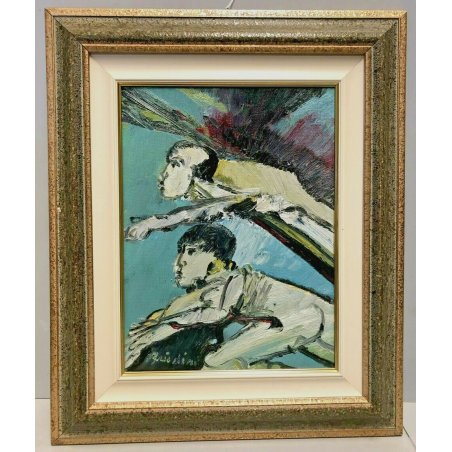 QUADRO DIPINTO OLIO TELA Remo Brindisi ASTRATTO MATERICO PROFILO FIGURE 30X40