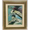 QUADRO DIPINTO OLIO TELA Remo Brindisi ASTRATTO MATERICO PROFILO FIGURE 30X40