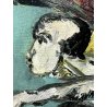 QUADRO DIPINTO OLIO TELA Remo Brindisi ASTRATTO MATERICO PROFILO FIGURE 30X40