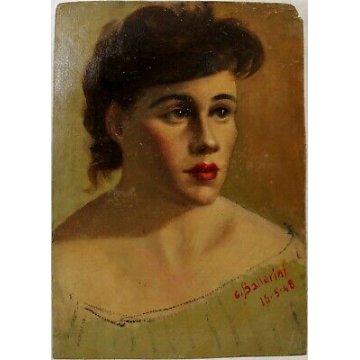 ANTICO DIPINTO C.Ballerini RITRATTO DONNA OLIO SU TAVOLA 1948 BUSTO FEMMINILE 
