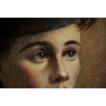 ANTICO DIPINTO C.Ballerini RITRATTO DONNA OLIO SU TAVOLA 1948 BUSTO FEMMINILE 